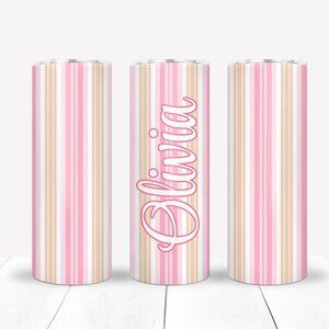 Stainless Steel Tumbler, Pink Stripes Mug, Girls Cup, Gift For Her,